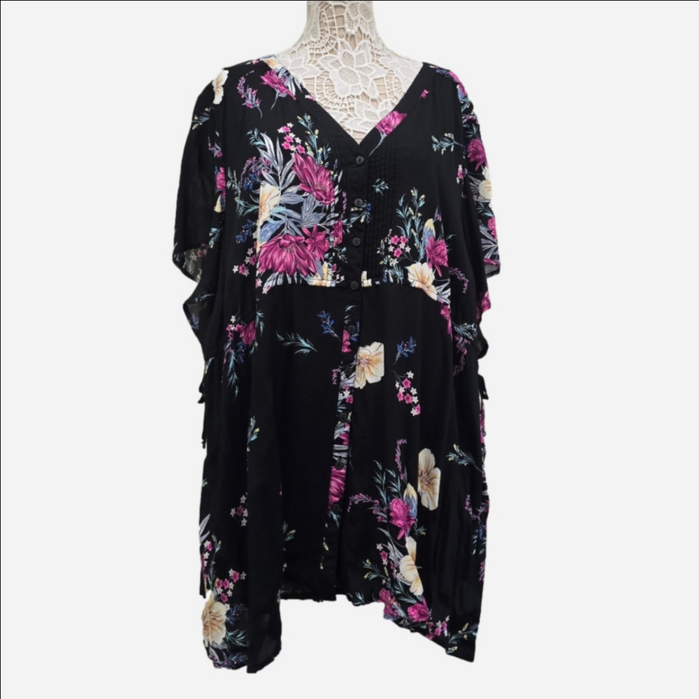 TORRID Black Floral Flutter Babydoll Tunic Blouse Sz 5 NWT